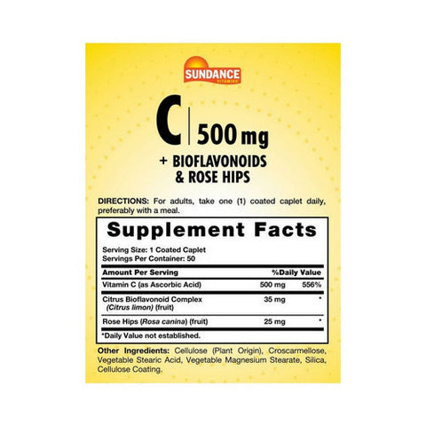 Sundance, Vitamins Vitamin C Coated Caplets, 500 mg, 50 Tabs Sundance