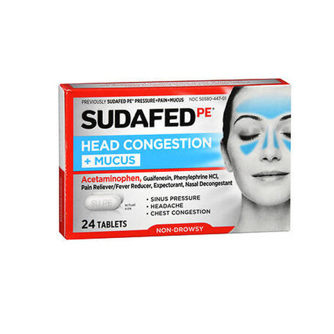 Sudafed Pe, Pressure + Pain + Mucus For Adults Caplets, 24 Caplets Sudafed Pe