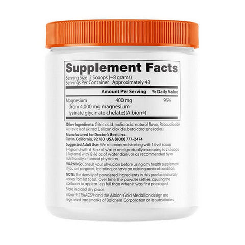 Doctors Best, High Absorption Magnesium Powder Sweet Peach, 12.3 Oz Doctors Best