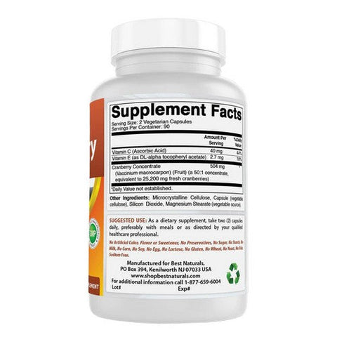 Best Naturals, Cranberry Concentrate, 12600 mg, 180 Veg Caps Best Naturals