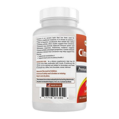 Best Naturals, Cinnamon Bark, 500 mg, 250 Caps Best Naturals