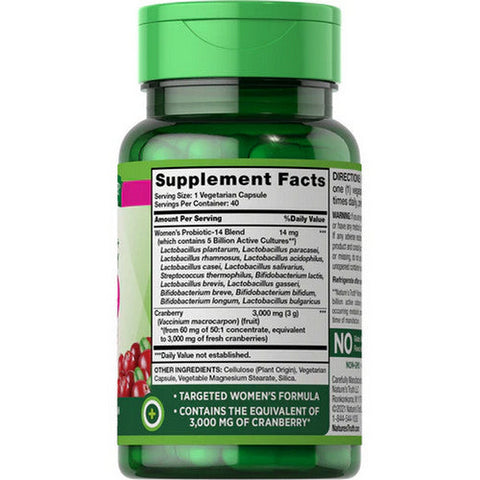 Nature's Truth, Women's Probiotic + Cranberry Vegetarian Capsules, 40 Tabs Nature's Truth
