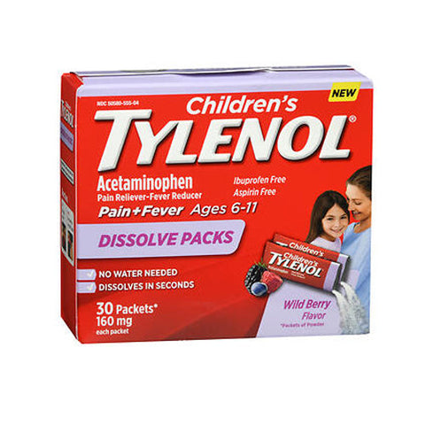 Tylenol, Children'S Pain + Fever Acetaminophen Dissolve Packs Wild Berry, 160 Mg, 30 Count Tylenol