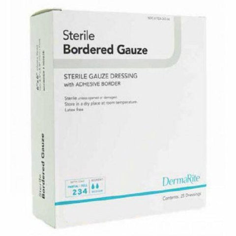 DermaRite, Adhesive Dressing DermaRite  4 X 5 Inch Gauze Rectangle White Sterile, Box Of 25 DermaRite