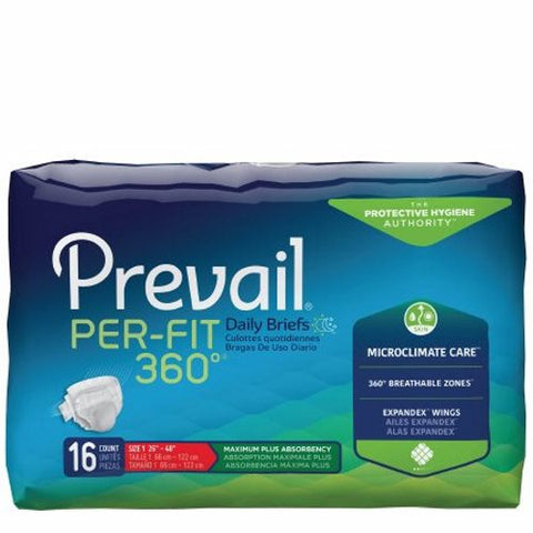 First Quality, Unisex Adult Incontinence Brief Prevail  Per-Fit 360Â° Tab Closure Medium Disposable Heavy Absorbency, Count of 16 First Quality
