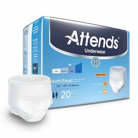 Attends, Unisex Youth Absorbent Underwear Attends  Pull On with Tear Away Seams Small Disposable Moderate Abs, Case Of 4 Attends