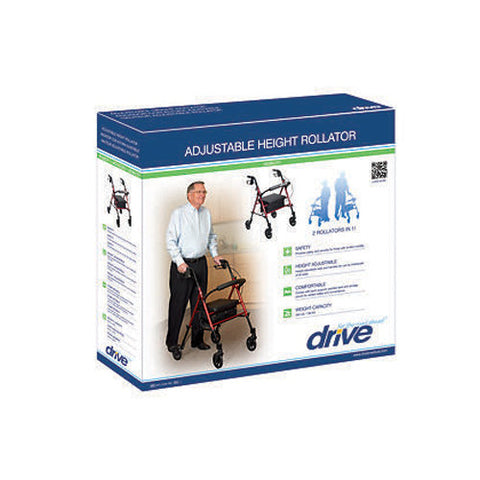 Drive Medical, 4 Wheel Rollator drive Red Adjustable Height Aluminum Frame, Red 1 Each Drive Medical