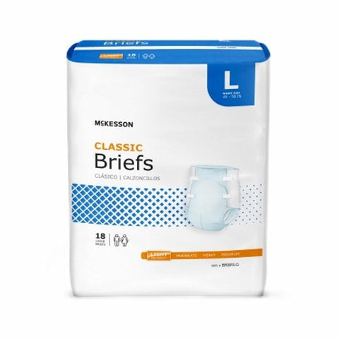 McKesson, Unisex Adult Incontinence Brief Classic Large Disposable Light Absorbency, Count of 18 McKesson