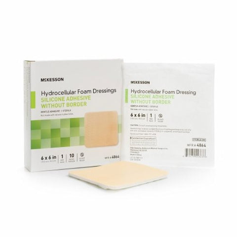 McKesson, Foam Dressing 6 X 6 Inch Without Border Film Backing Silicone Gel 4864, Box Of 10 McKesson
