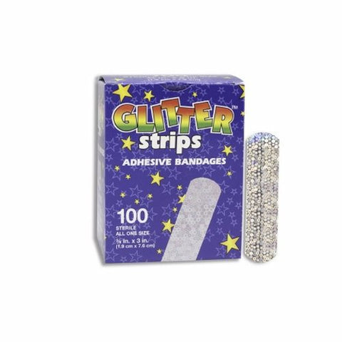 Dukal, Adhesive Strip Glitter Stat Strip  3/4 X 3 Inch Plastic Rectangle Kid Design (Glitter Stars and Stri, Box Of 100 Dukal