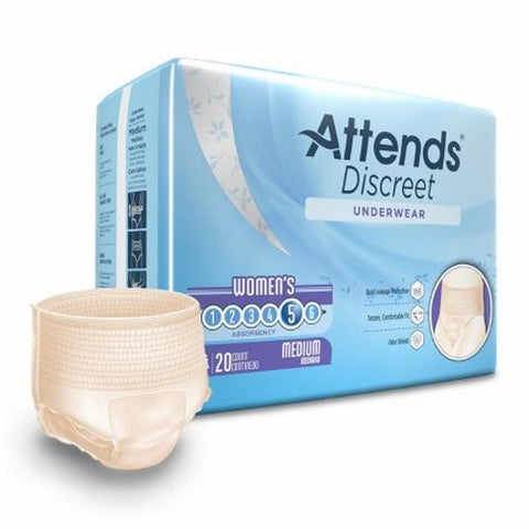 Attends, Female Adult Absorbent Underwear Discreet Pull On with Tear Away Seams Medium, Case Of 4 Attends