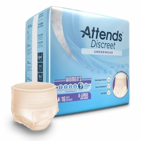 Attends, Female Adult Absorbent Underwear Discreet Pull On with Tear Away Seams X-Large, Count of 16 Attends
