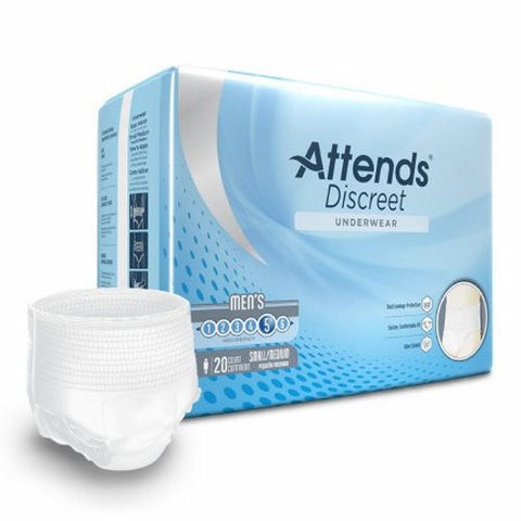 Attends, Male Adult Absorbent Underwear For Men Pull On with Tear Away Seams Small And Medium, Count of 20 Attends