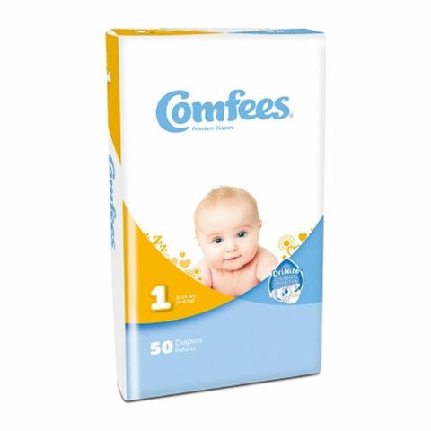 Attends, Unisex Baby Diaper Comfees  Tab Closure Size 1 Disposable Moderate Absorbency, Case Of 4 Attends