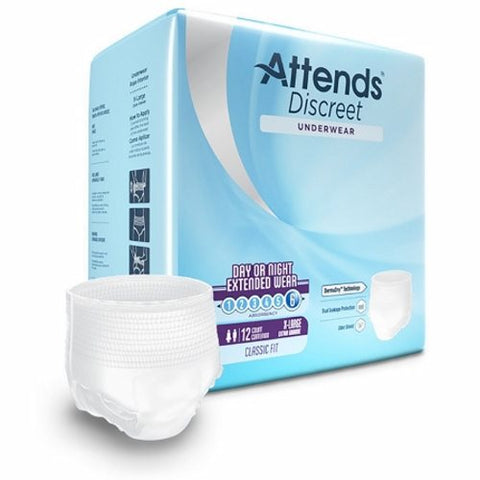 Attends, Unisex Adult Absorbent Underwear Overnight X-Large, Count of 12 Attends