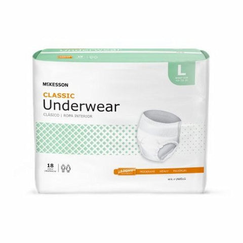 McKesson, Unisex Adult Absorbent Underwear Classic Pull On with Tear Away Seams Large Disposable Light Absorbency, Count of 4 McKesson