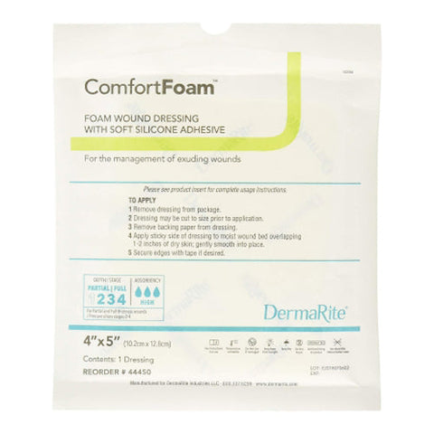 DermaRite, Silicone Foam Dressing 4 X 5 Inch, Box Of 10