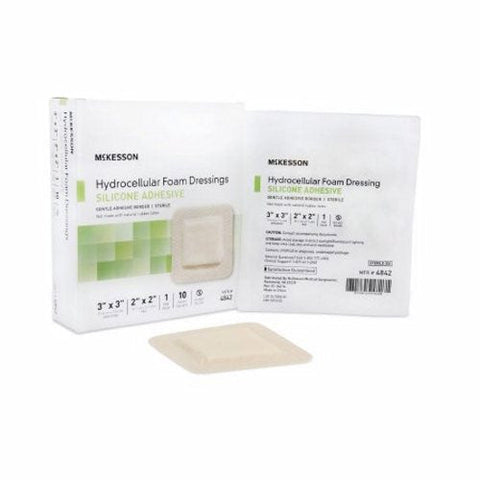 McKesson, Foam Dressing 3 X 3 Inch With Border Film Backing Silicone Gel 4842, Box Of 10 McKesson
