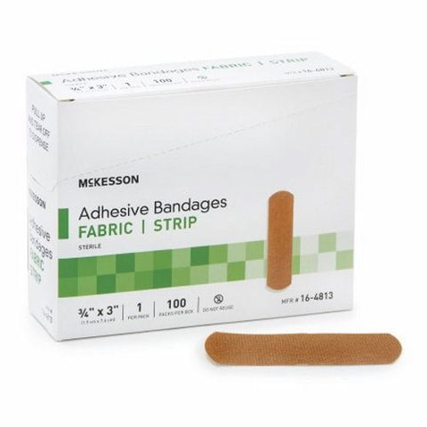 McKesson, Adhesive Strip 3/4 X 3 Inch Fabric Rectangle Tan Sterile 16-4813, Case Of 24 McKesson