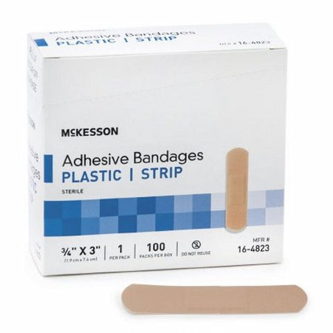McKesson, Adhesive Strip 3/4 X 3 Inch Plastic Rectangle Tan Sterile 16-4823, Case Of 24 McKesson
