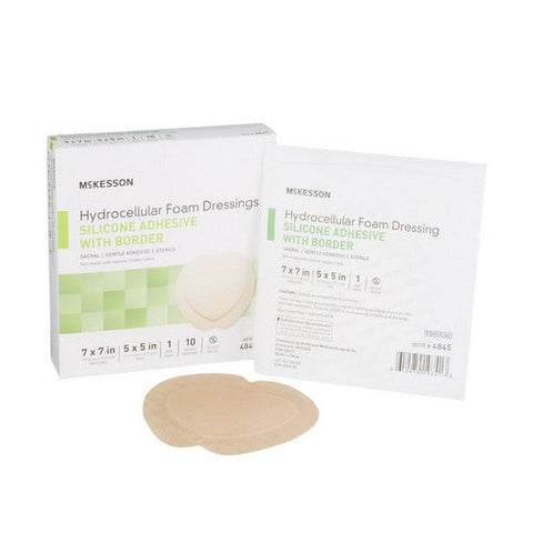 McKesson, Foam Dressing 7 X 7 Inch With Border Film Backing Silicone Gel 4845, Box Of 10 McKesson