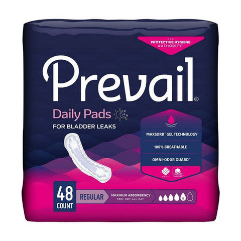 First Quality, Bladder Control Pad Prevail  Daily Pads 11 Inch Length Heavy Absorbency Polymer Core One Size Fits M, Count of 192 First Quality