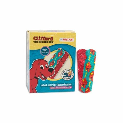 Dukal, Adhesive Strip American  White Cross Stat Strip  3/4 X 3 Inch Plastic Rectangle Kid Design (Clifford, Case Of 12 Dukal