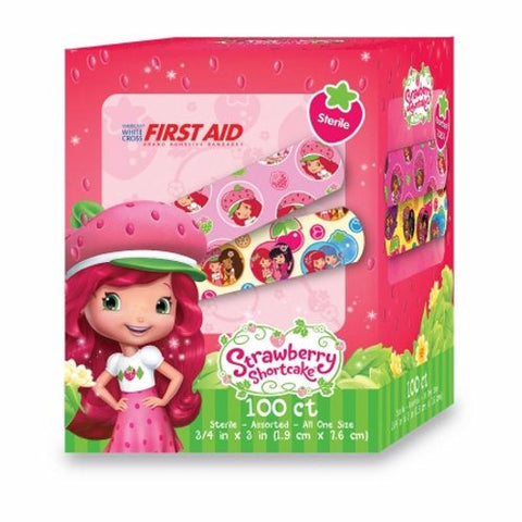 Dukal, Adhesive Strip American  White Cross Stat Strip  3/4 X 3 Inch Plastic Rectangle Kid Design (Strawber, Box Of 100 Dukal