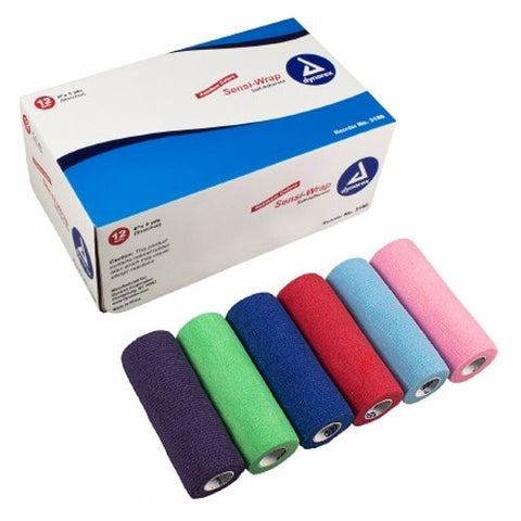 Dynarex, Cohesive Bandage Sensi-Wrap 6 Inch X 5 Yard Standard Compression Self-adherent Closure Red / Green /, Count of 12 Dynarex
