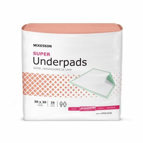 McKesson, Disposable Underpad 30 X 30 Inch Fluff Polymer Moderate Absorbency UPMD3030-100, Count of 10 McKesson
