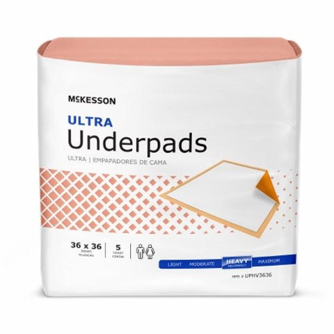 McKesson, Underpad McKesson Ultra 36 X 36 Inch Disposable Fluff / Polymer Heavy Absorbency, Count of 5 McKesson