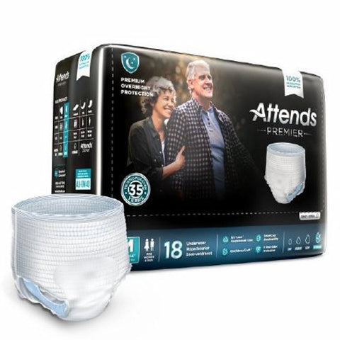 Attends, Premier Protective Underwear With Dry Lock Containment Core For Adult Incontinence Care Unisex Medium, Count of 18 Attends