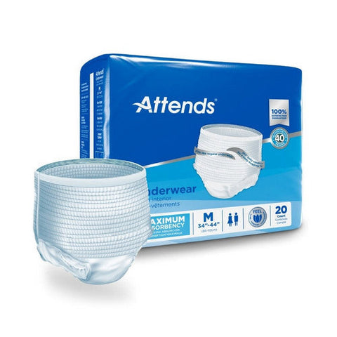 Attends, Adult Absorbent Underwear Pull On with Tear Away Seams Medium Disposable Heavy Absorbency, Count of 4 Attends