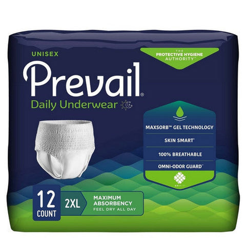 First Quality, Female Adult Absorbent Underwear Prevail  Daily Underwear Pull On with Tear Away Seams 2X-Large Disp, Pack Of 12 First Quality