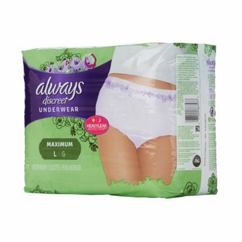 Always Discreet, Female Adult Absorbent Underwear Always  Discreet Pull On with Tear Away Seams Large Disposable Heav, Pack Of 17 Always Discreet