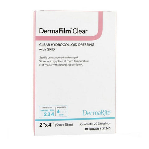 DermaRite, Hydrocolloid Dressing DermaFilm  2 X 4 Inch Rectangle Sterile, Box Of 20 DermaRite