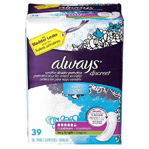 Always Discreet, Incontinence Liner Always  Discreet Maxi 13.5 Inch Length Heavy Absorbency DualLock Core One Size Fi, Count of 117 Always Discreet