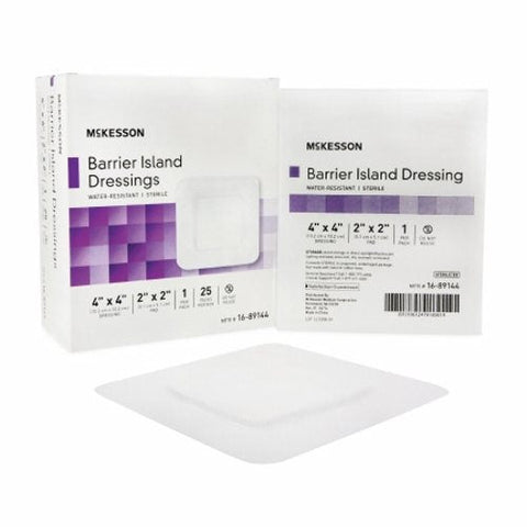 McKesson, Composite Barrier Island Dressing Water Resistant McKesson 4 X 4 Inch Polypropylene / Rayon 2 X 2 In, Case Of 4 McKesson