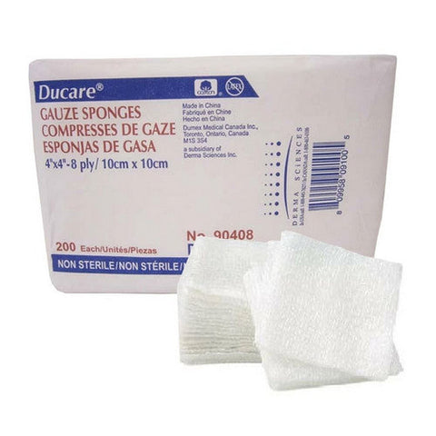 Derma e, USP Type VII Gauze Sponge Ducare Cotton 8-Ply 4 X 4 Inch Square NonSterile, Pack Of 200 Derma e