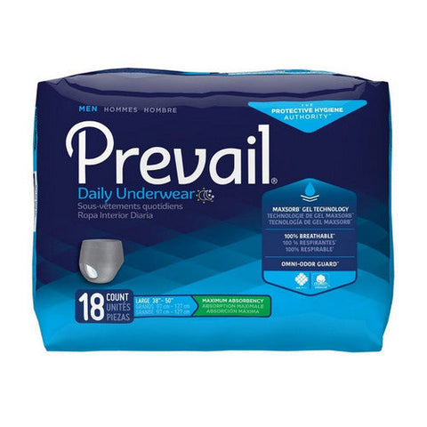 First Quality, Male Adult Absorbent Underwear Prevail  Men's Daily Underwear Pull On with Tear Away Seams Large / X, Count of 18 First Quality