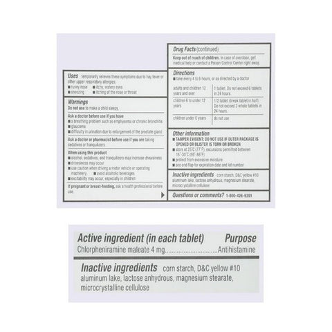 Major Pharmaceuticals, 4 Hour Allergy Tablets Chlorpheniramine Maleate, 4 mg, 24 Tabs