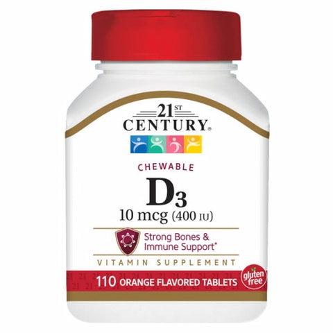 21st Century, Vitamin D3 Orange Chewable, 10mcg, 400 IU 110 Tabs 21st Century