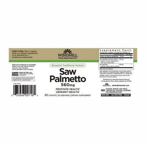 Windmill Health, Saw Palmetto, 560 Mg, 60 Caps Windmill Health