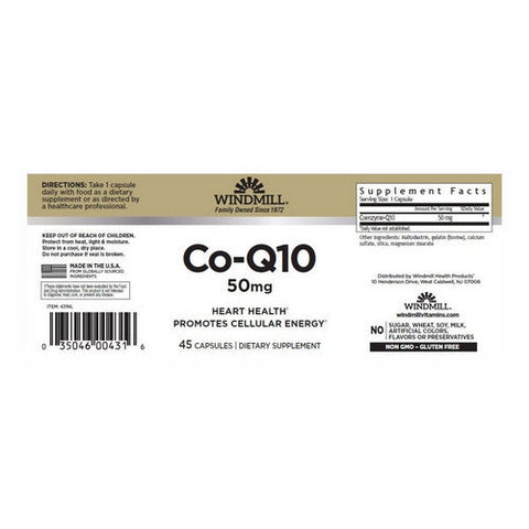 Windmill Health, Co-Enzyme Q-10, 50 Mg, 45 Caps Windmill Health