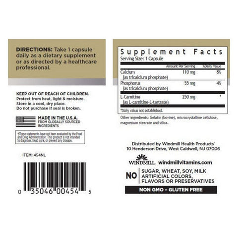 Windmill Health, L-Carnitine, 250 mg, 50 Caps Windmill Health