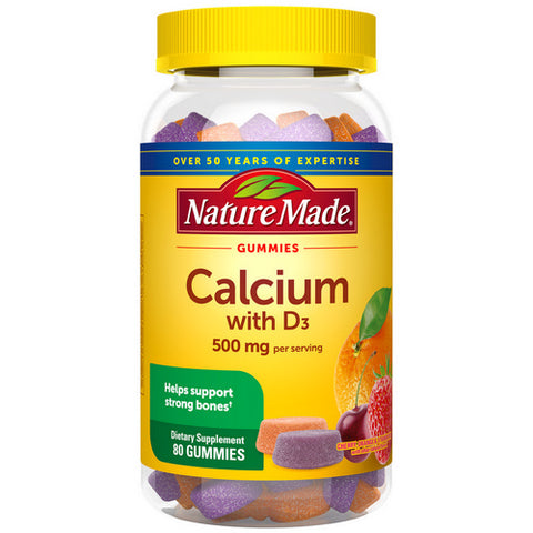 Nature Made, Calcium With Vitamin D3 Gummies Cherry Orange And Strawberry, 250 mg, 80 Gummies Nature Made