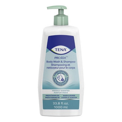 Tena, Proskins Hampoo And Body Wash Pump Bottle Unscented, 33.8 Oz Tena