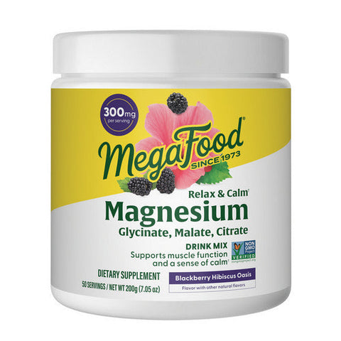 MegaFood, Relax + Calm Magnesium Powder, Blackberry Hibiscus Flavor, 7.05 Oz MegaFood