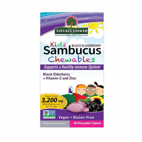 Nature's Answer, Kid's Sambucus Chewables Black Elderberry + Vitamin-C And Zinc, 3,200 Mg, 45 Tabs Nature's Answer