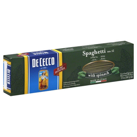 De Cecco, Spaghetti With Spinach Pasta, 12 Oz(Case Of 12) De Cecco